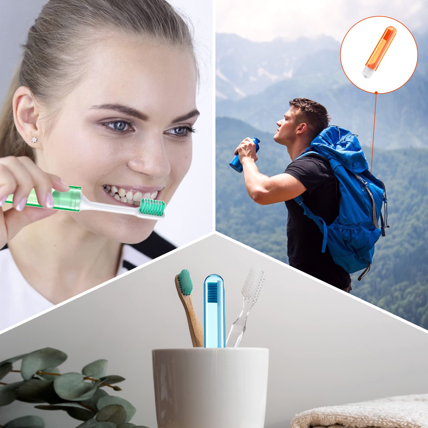 ZIBUYU Mini Foldable Toothbrush Set for Travel and Camping with PP Lid Handle | 4 Pcs 6.6 in Portable Design