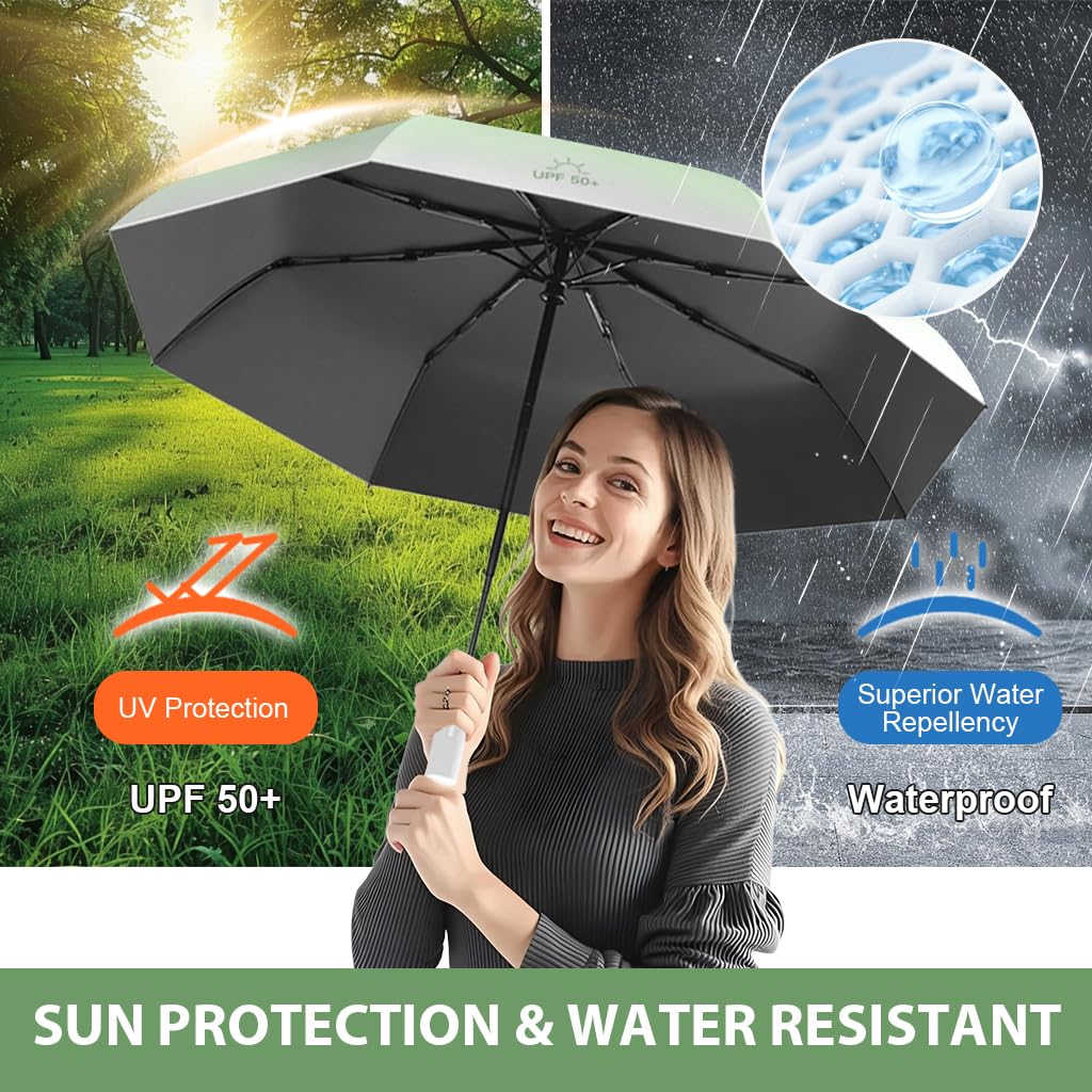 Venzina Sun Umbrella for Travel with UPF 50+ Protection and One Touch Auto Open | Gradient Light Green