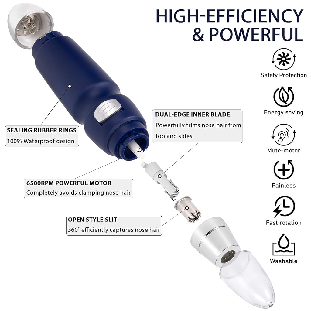 PALAY® Cordless Nose Trimmer For Men Women Professional Nose And Ear Hair Trimmer Stainless Steel Blade Safe and Painless Energy Saving and Silent, Nose Trimmer Men IPX7 Waterproof (without battery)