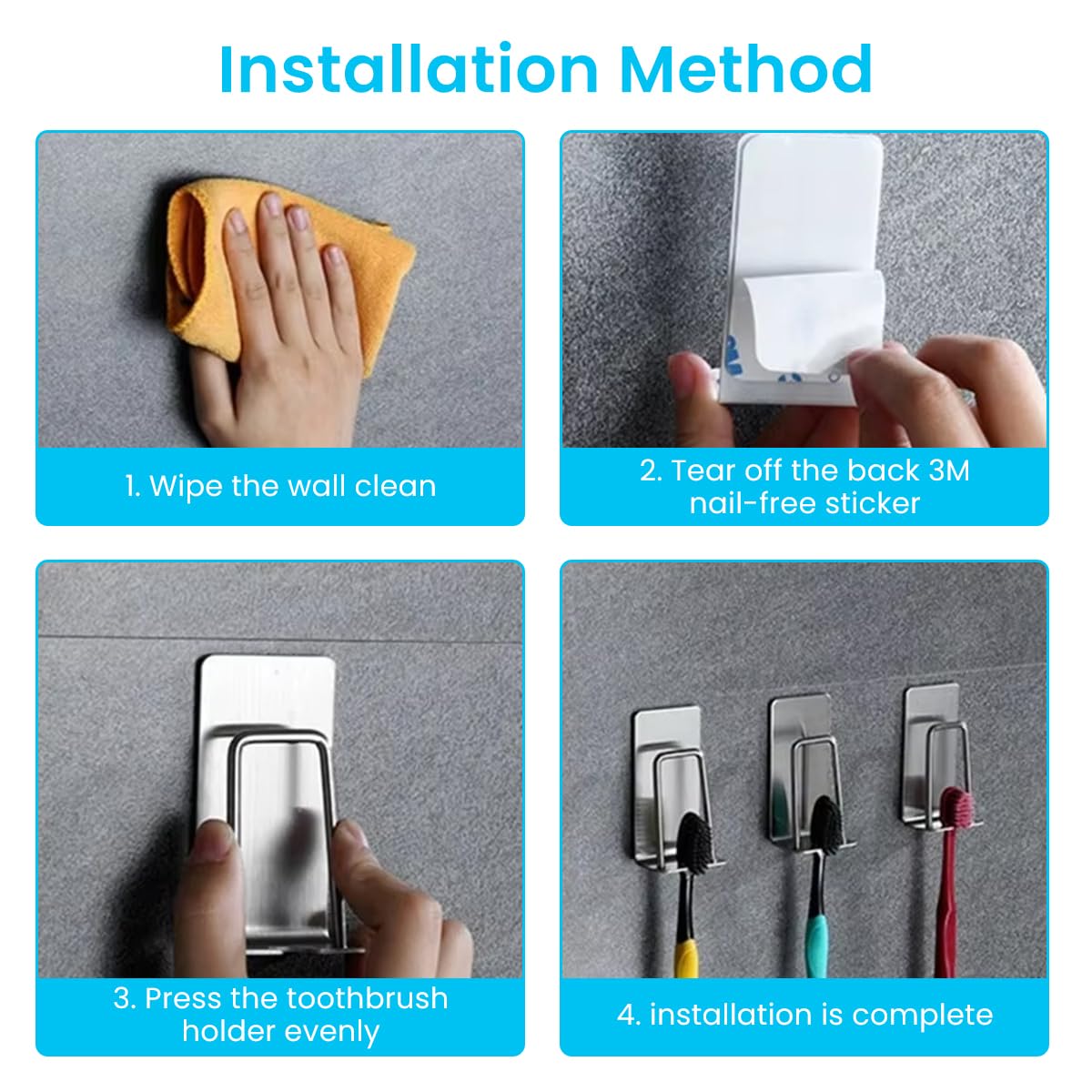 ZIBUYU Bathroom Cup Holder Organizer with 2 in 1 Self Adhesive Design and Stainless Steel Craft