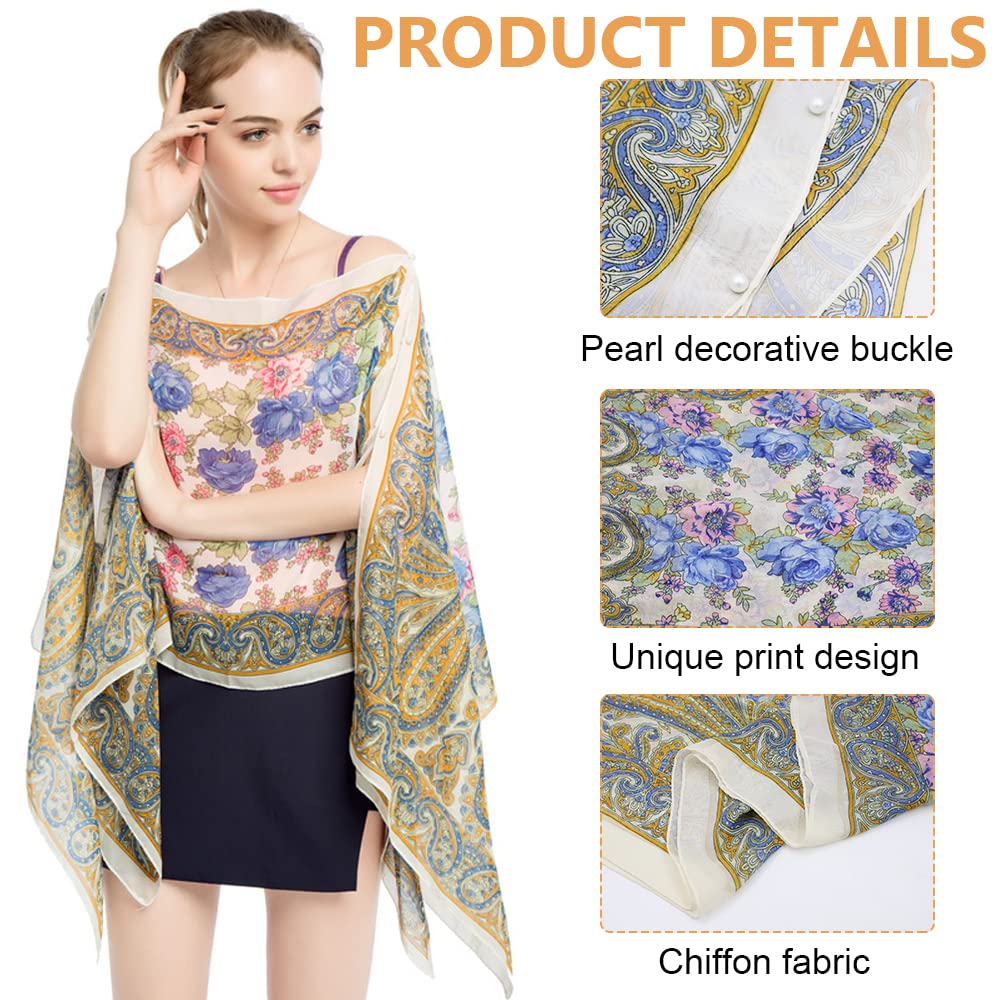 PALAY Coverups for Beach Wear featuring Floral Print and Button Closure 148×96cm Chiffon Shawl for Women