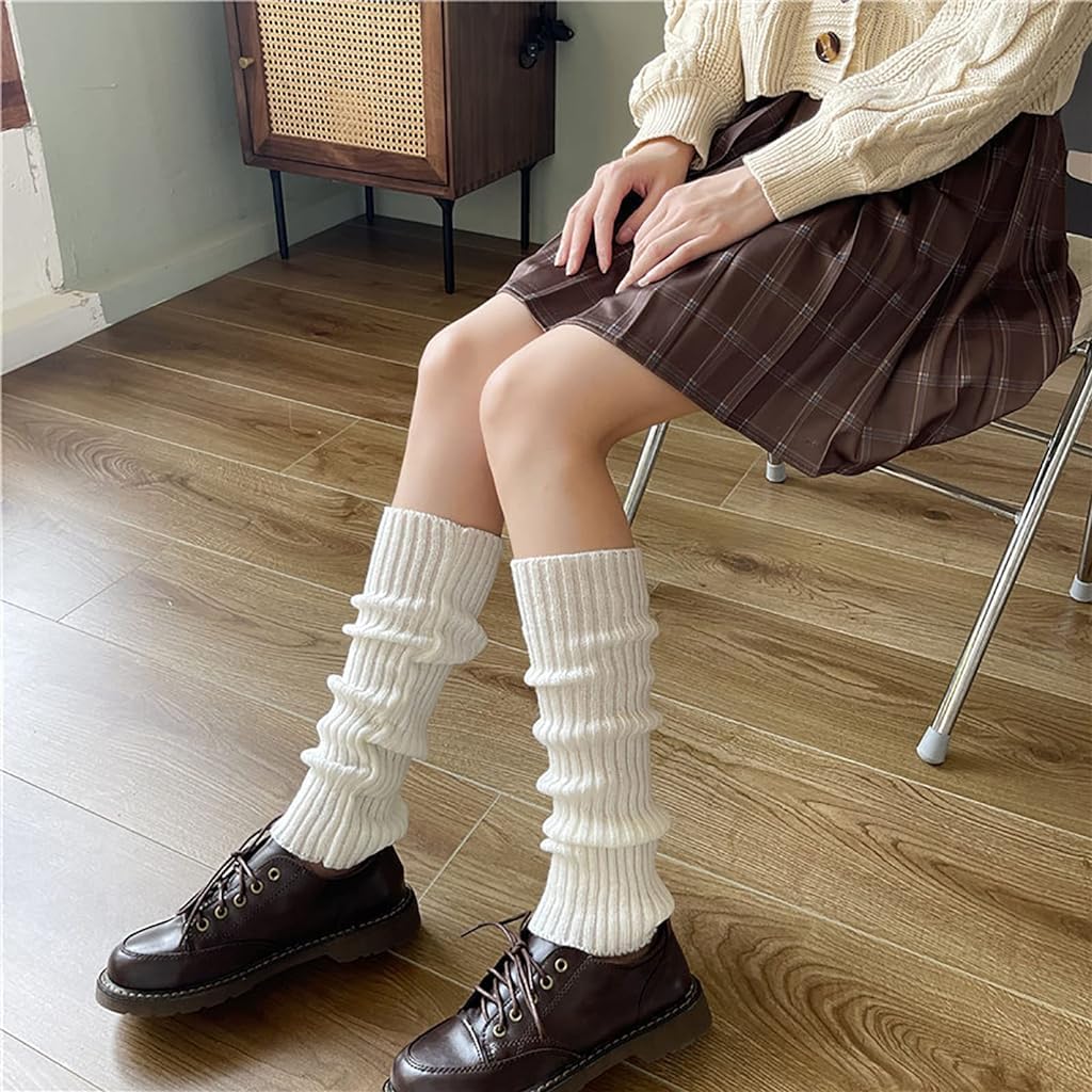 PALAY Leg Warmers for Women featuring Thick Knit Acrylic Fabric and Elastic Stay-Up Cuffs | White 1 Pair