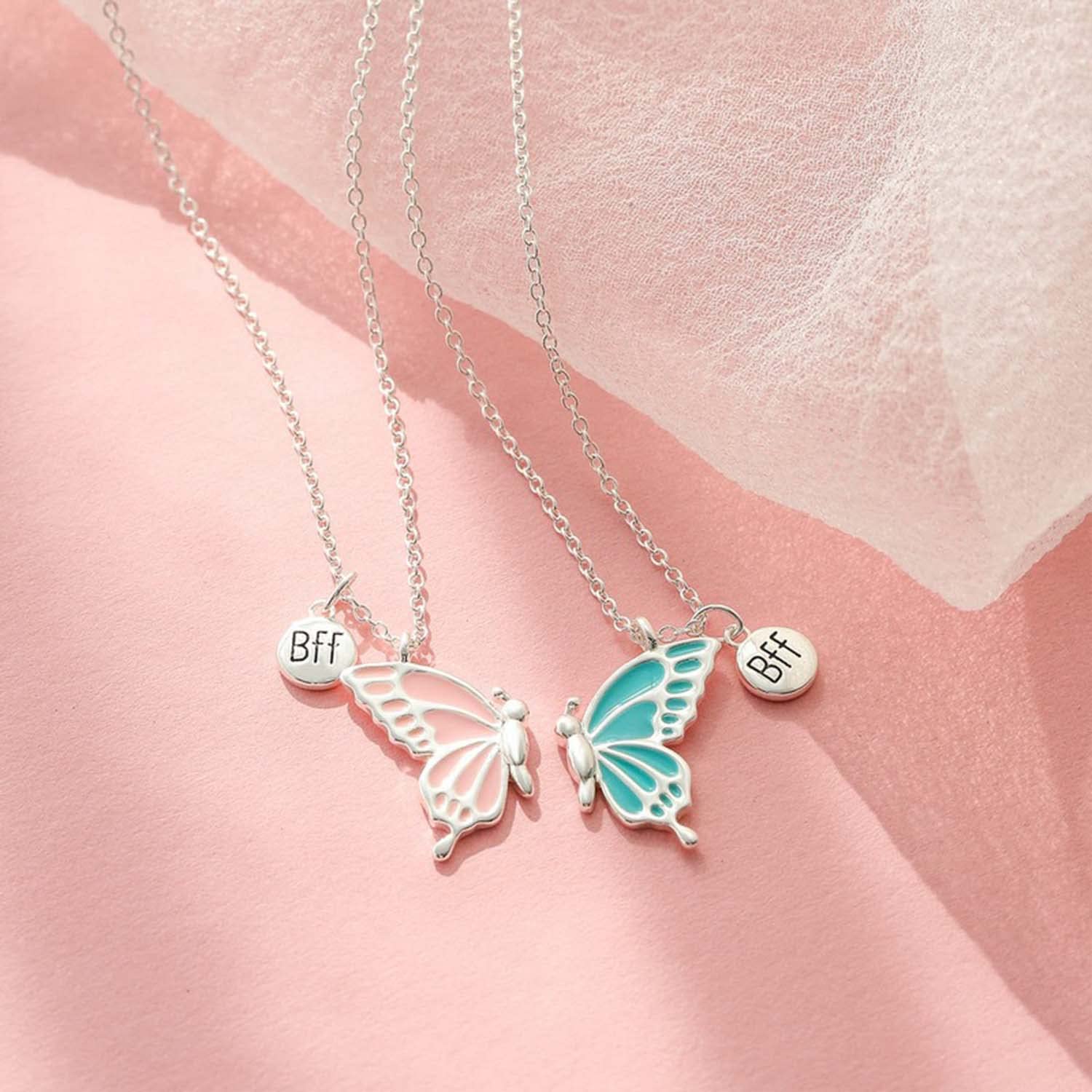 SANNIDHI Best Friends Necklace for Women featuring Split Butterfly Pendants 2 pcs | Alloy Friendship Jewelry Gift for Girls and Sisters