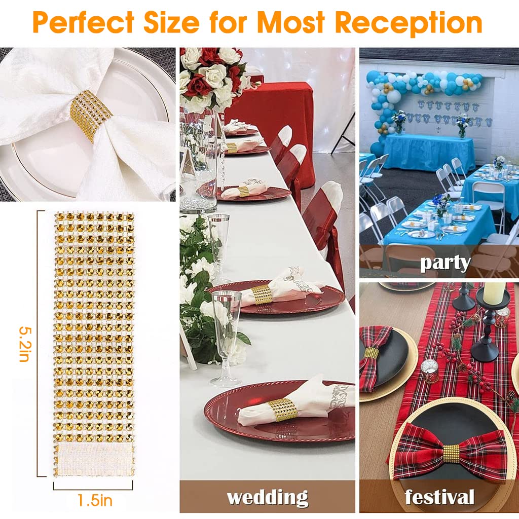 HASTHIP Napkin Rings for Weddings and Dinners featuring Velcro Design 10Pcs Gold | Rhinestone Table Decoration Set
