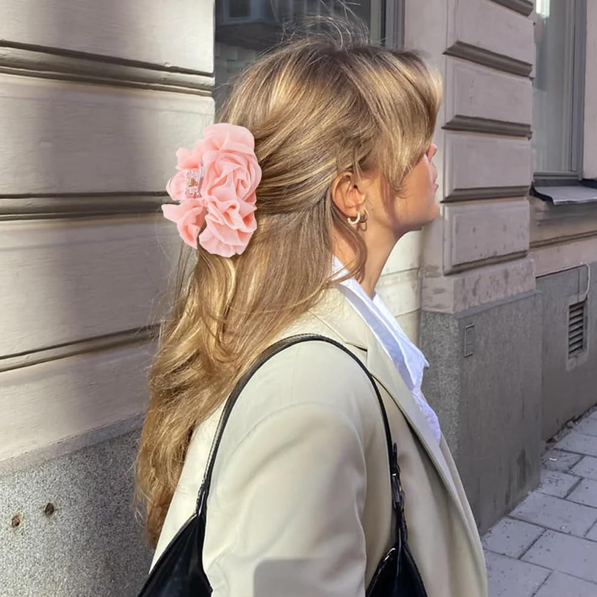 SANNIDHI Flower Hair Claw Clips for Women featuring Pleated Chiffon Floral Design | 2Pcs Resin Set