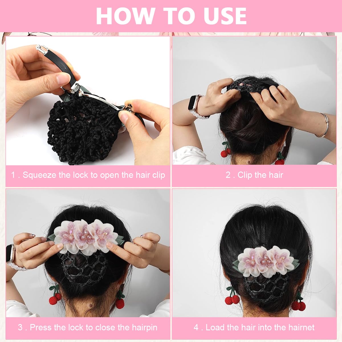 MAYCREATE Hair Snood Net for Bun Hairstyles with Floral Barrette | Nylon Clip for Women
