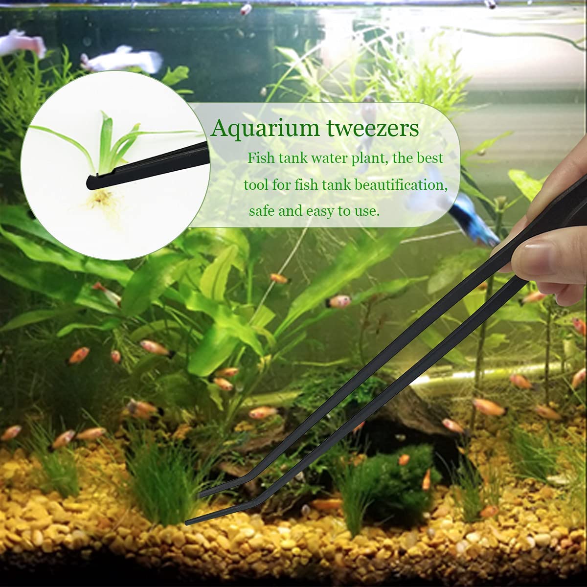 Qpets® 2 Pcs Aquarium Aquascaping Tools for Fish Tank Stainless Steel Pointed & Curved Tweezers Set 27cm/10.6 inches Tweezers for Aquarium Planted Aquarium Accessories, Weather Resistant