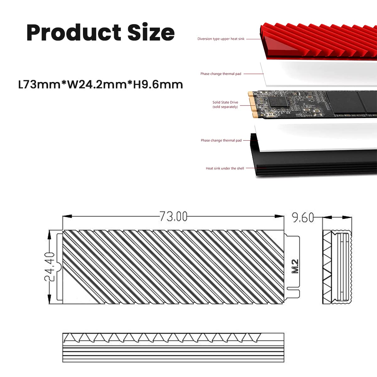 ZORBES® Heat Dissipation Radiator Aluminum Alloy Heat Sink Thermal Cooling Pads for M.2 2280 SSD Heat Sink for PC Computer-Red