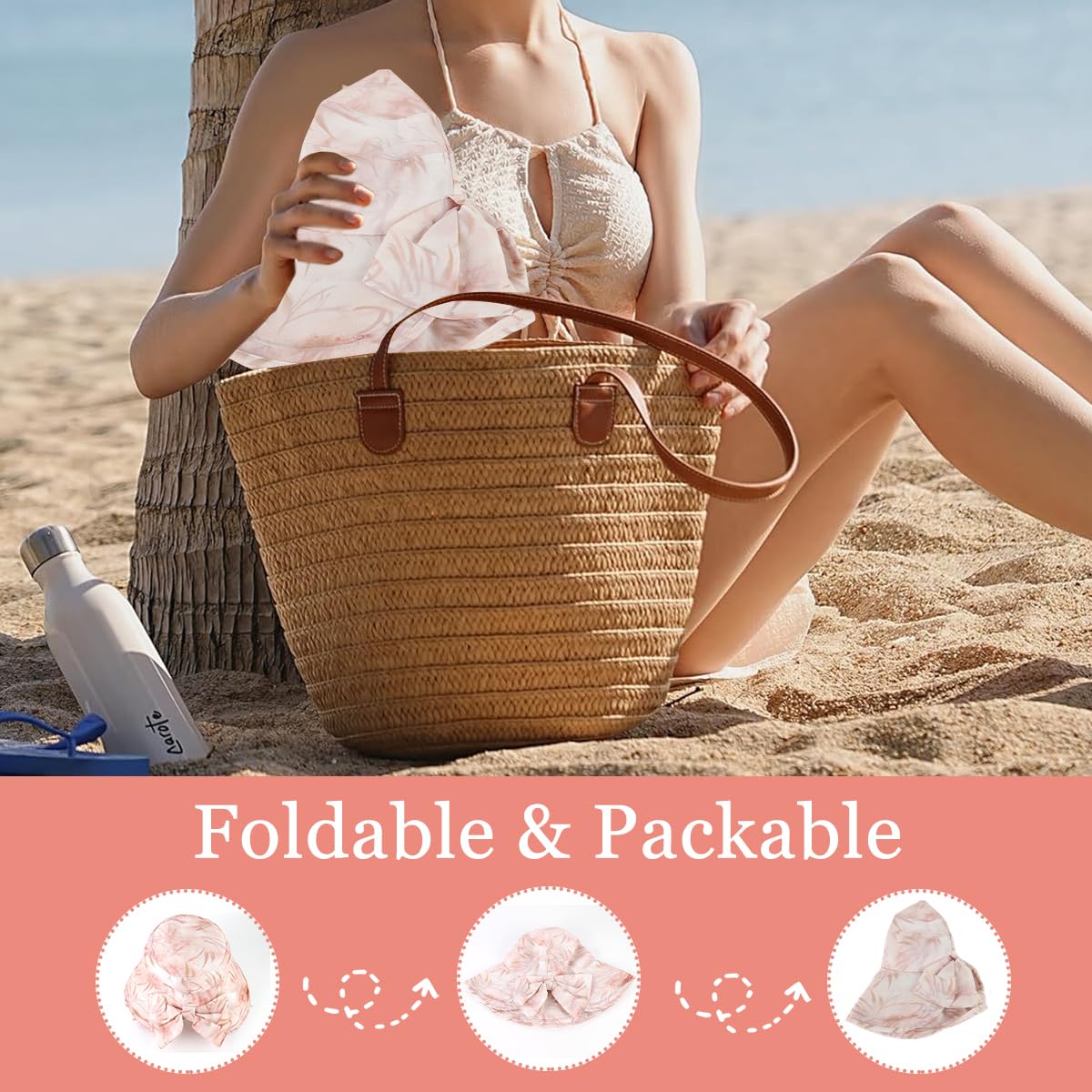 SANNIDHI Sun Hat for Women featuring Wire Reinforced Adjustable Brim and Packable Design | Pink UV Protection Beach Hat