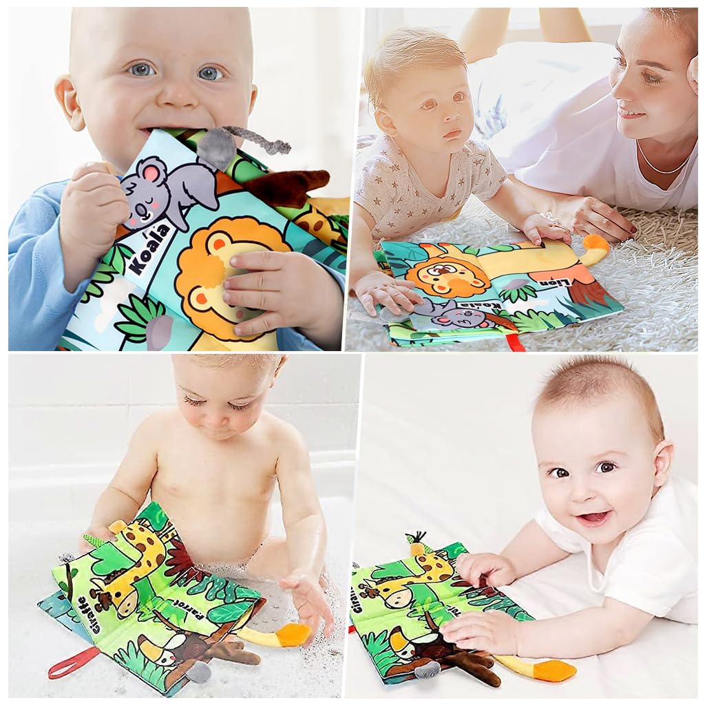 SNOWIE SOFT 2Pcs Cloth Book for Baby Fun Animal Tail Cloth Books for 6-12 Months Built in Sound Device Sensory Cloth Books Travel Baby Play Books Interactive Cloth Books Baby Gift Shower Gift