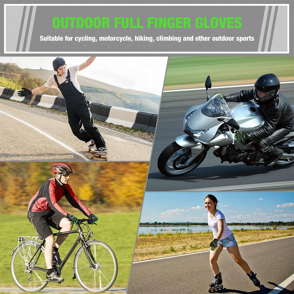 PROBEROS Motorcycle Gloves for Riding and Outdoor Sports with Hard Knuckle Protector | Green Unisex Touchscreen Full Finger Gloves 3.1–3.5 in Palm