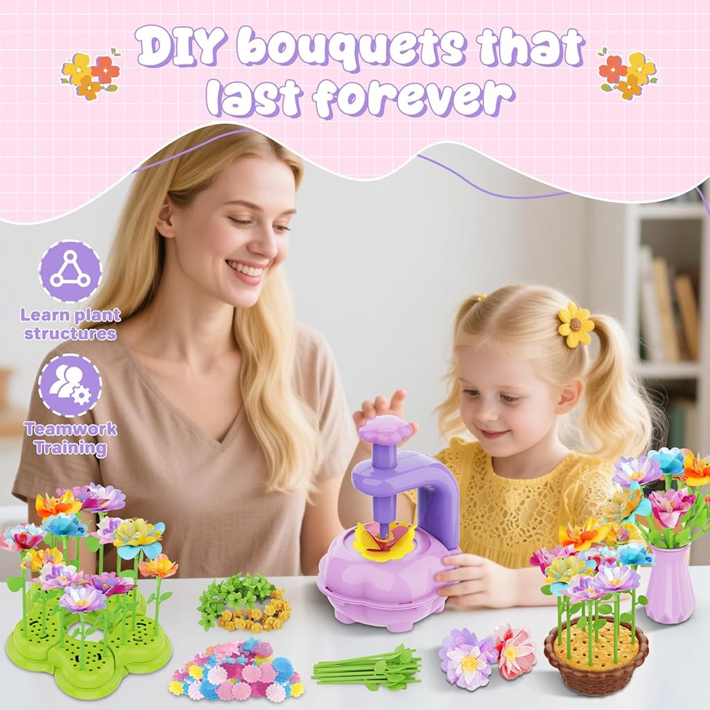 PATPAT® B0FFGNGRJW Flower Making Kit for Girls Ages 4-8, DIY Fabric Flower Bouquet Crafts Set with Storage, Multicolor, Educational Arts & Crafts Gift, Enhances Creativity