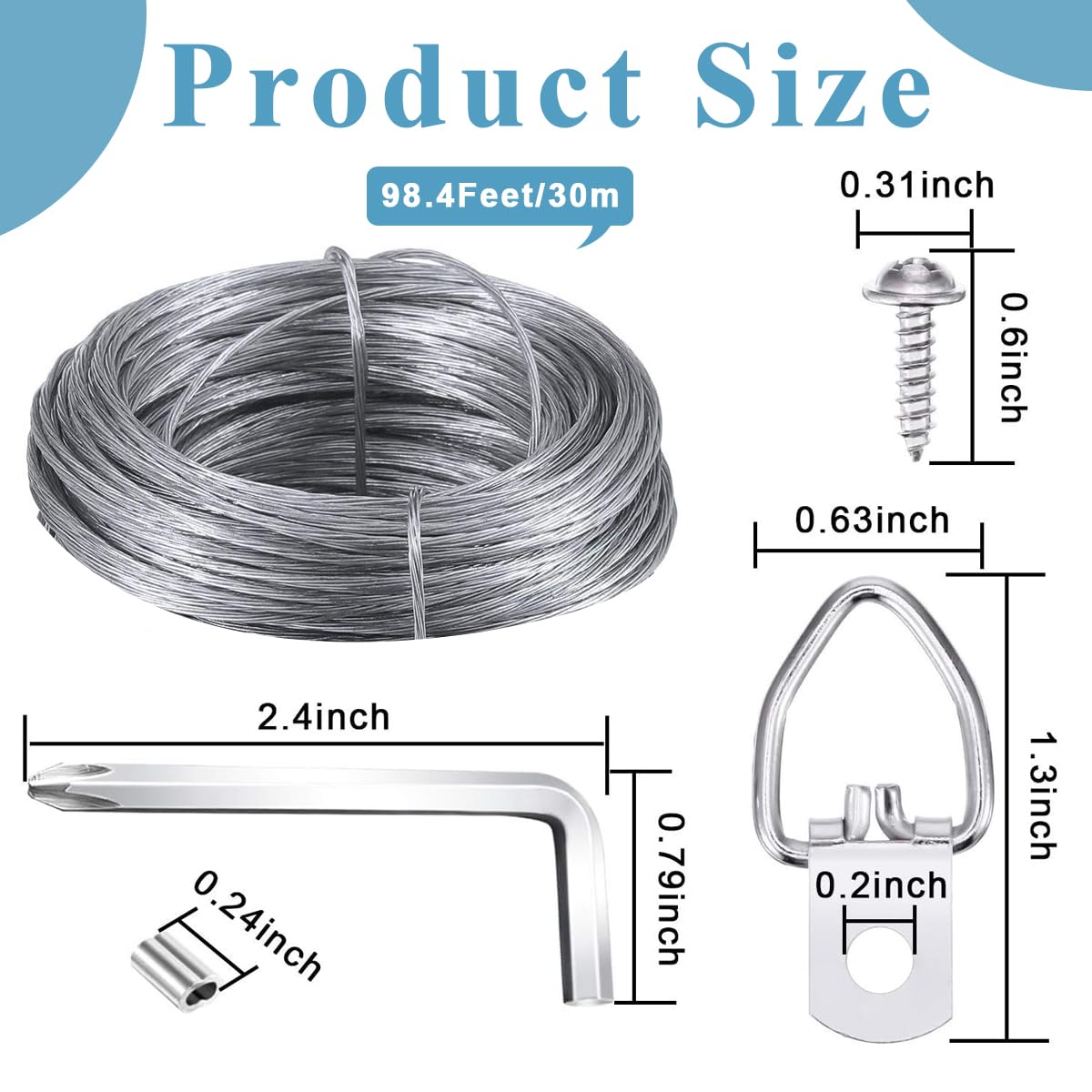 Serplex Picture Hanging Wire Kit for Photos and Artwork with 100 ft Steel Wire & D Rings | Supports up to 30lbs