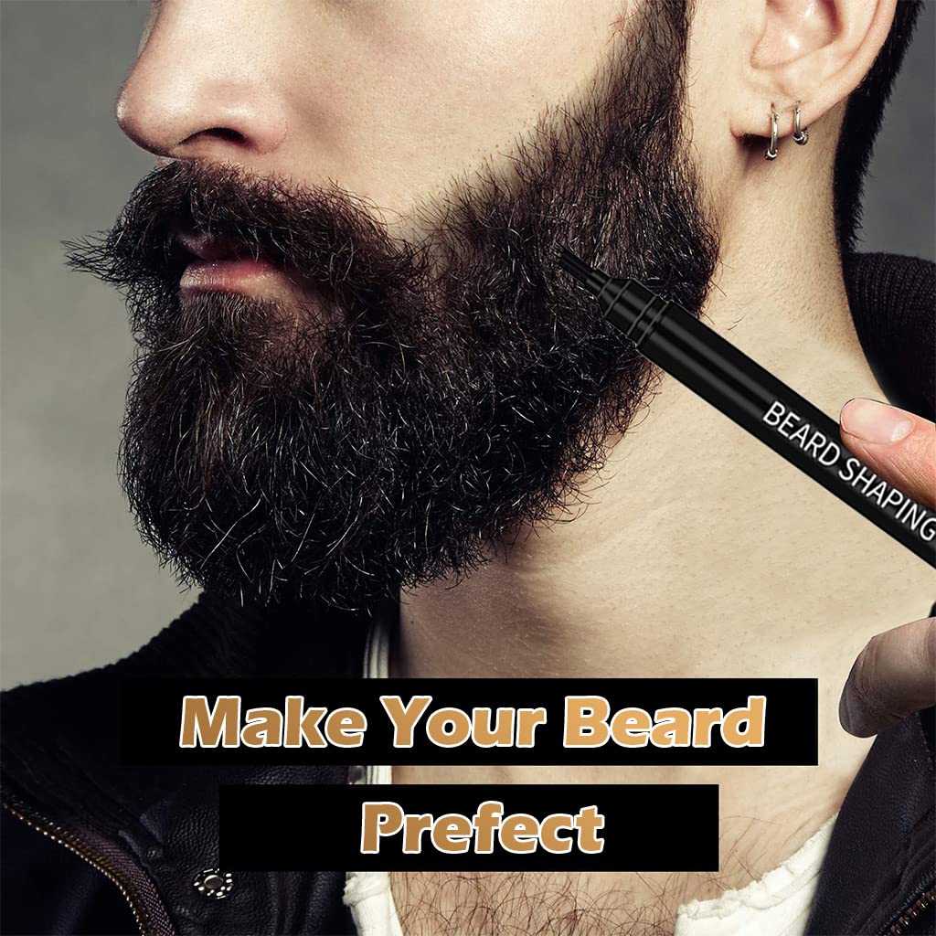 HASTHIP Beard Pencil Filler Kit for Men with Powder Brush and 4 Fork Tip | Dark Brown