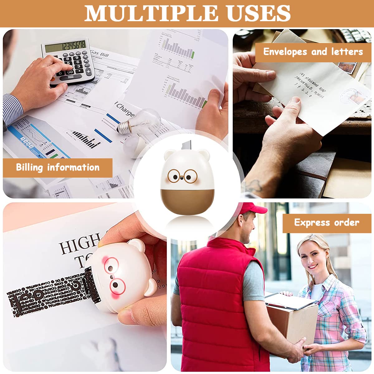 Climberty Identity Protection Roller Stamp for Privacy with 9 mm Blade and Refillable Ink | Brown