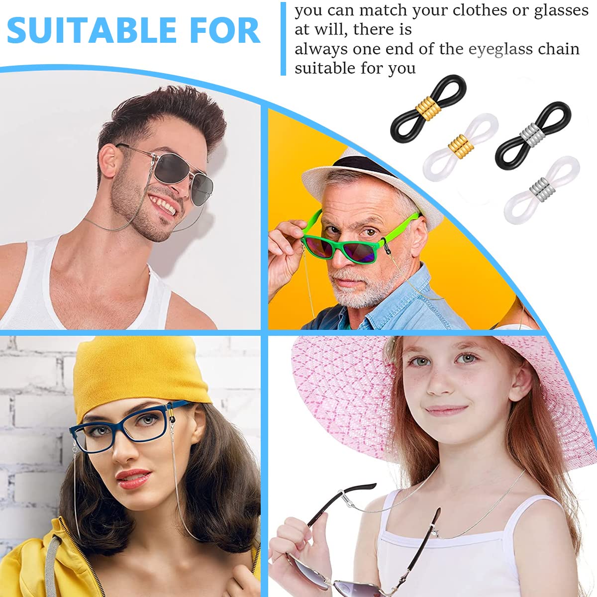 HASTHIP® 40pcs Eyeglasses Chain Hook Attachment Rubber Ends, Glasses Spectacles Chain Retainer Ends Sunglasses Strap Holder Loop Connectors