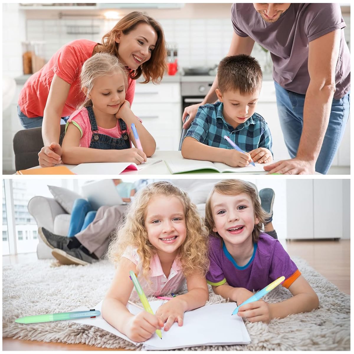 HASTHIP Ballpoint Pens 6 Pcs Set for Note Taking and School Use with 4 in 1 Ink Switch | 0.5mm Smooth Writing Multicolor Design