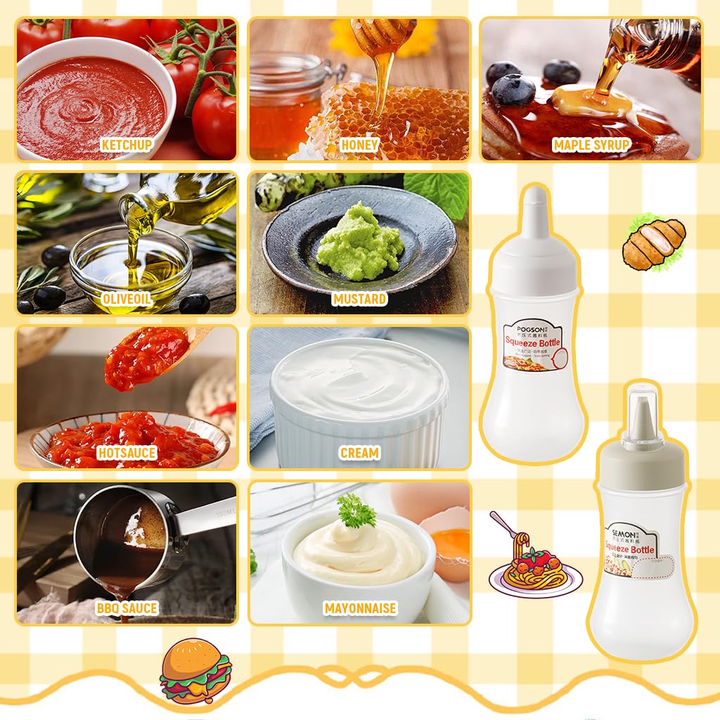 Supvox Squeeze Bottle Set for Condiments with Leak Proof Cap and 350ml Scale | Food Grade PET