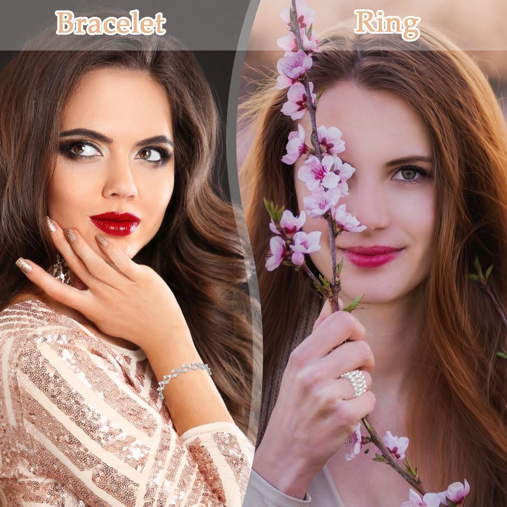 Zibuyu Adjustable Bracelet Ring for Fingers or Wrist with Retractable Fit and Cubic Zirconia