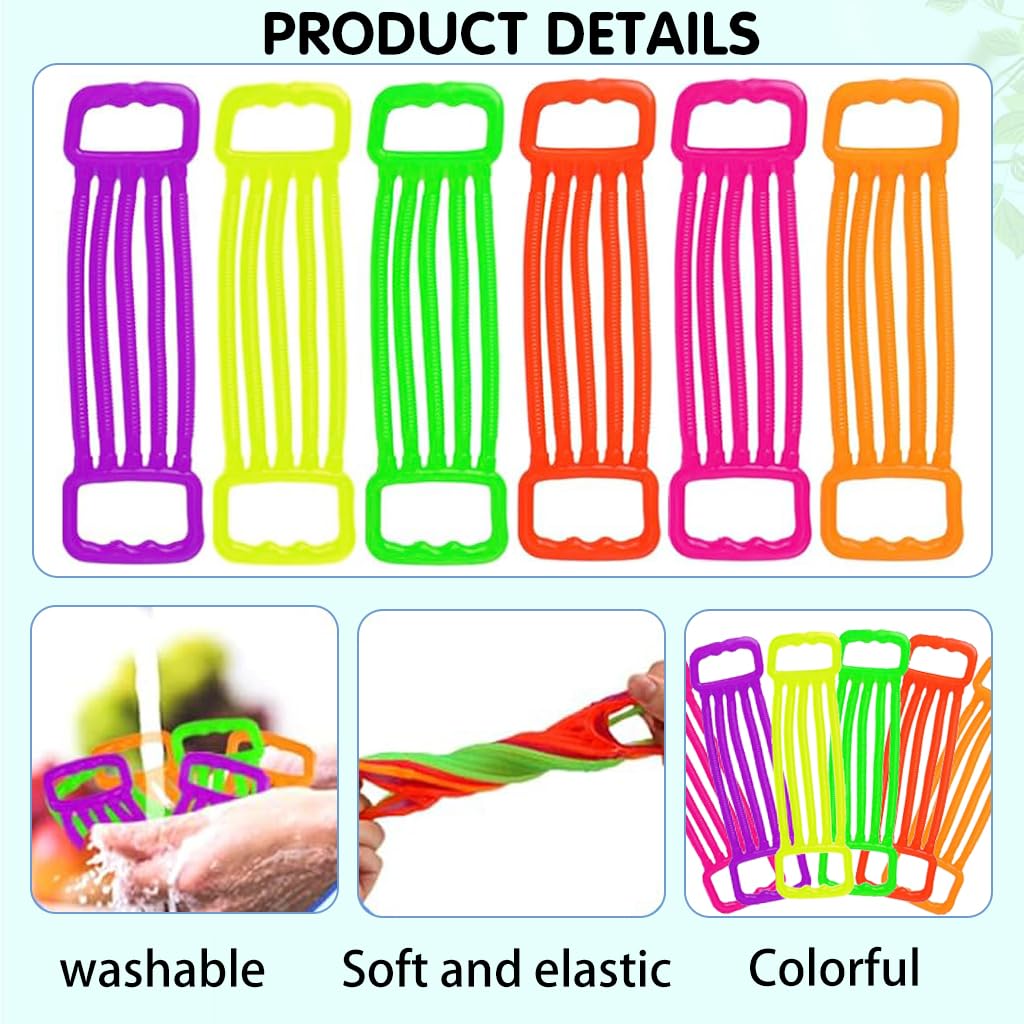 PATPAT Kids Hand Strength Trainer 6Pcs for Sensory Play with Ergonomic Puller Handles | TPR Colorful Stretch Bands for Ages 3–8