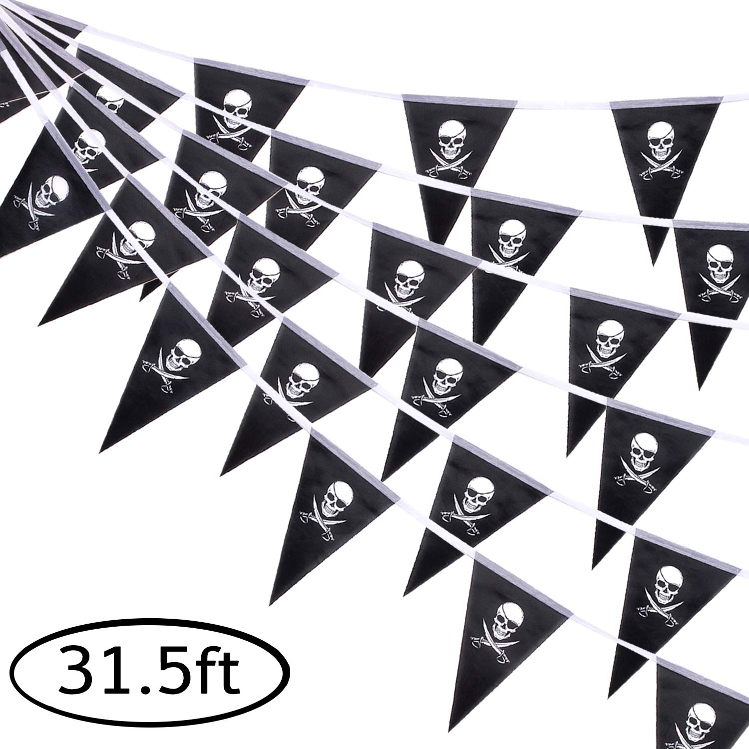HASTHIP® 31.5 feet Happy Halloween banner, skull pirate flag - 20 triangular sleeping bags suitable for pirate parties and outdoor decorations. Bright colors, UV resistant fading