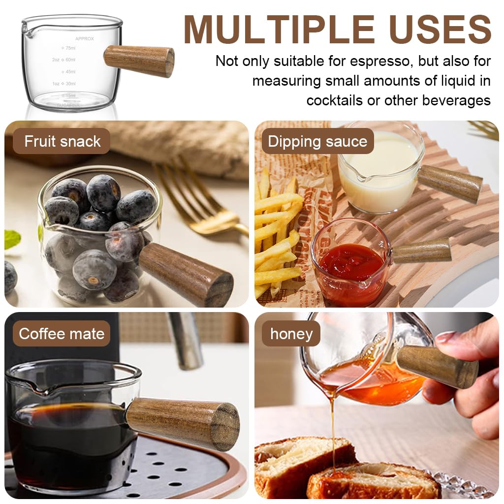 Supvox Espresso Shot Glass for Double Espresso 75ml with Wooden Handle and Heat Resistant Glass