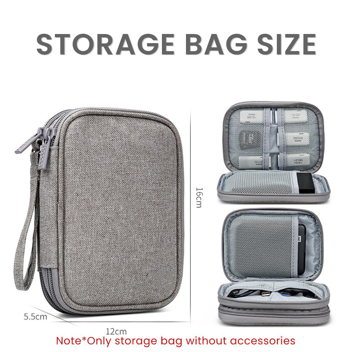 ZORBES Carrying Case for 2.5 Inch SSD Hard Drive featuring Double Layer Oxford Cloth Design | Grey Travel Storage Bag