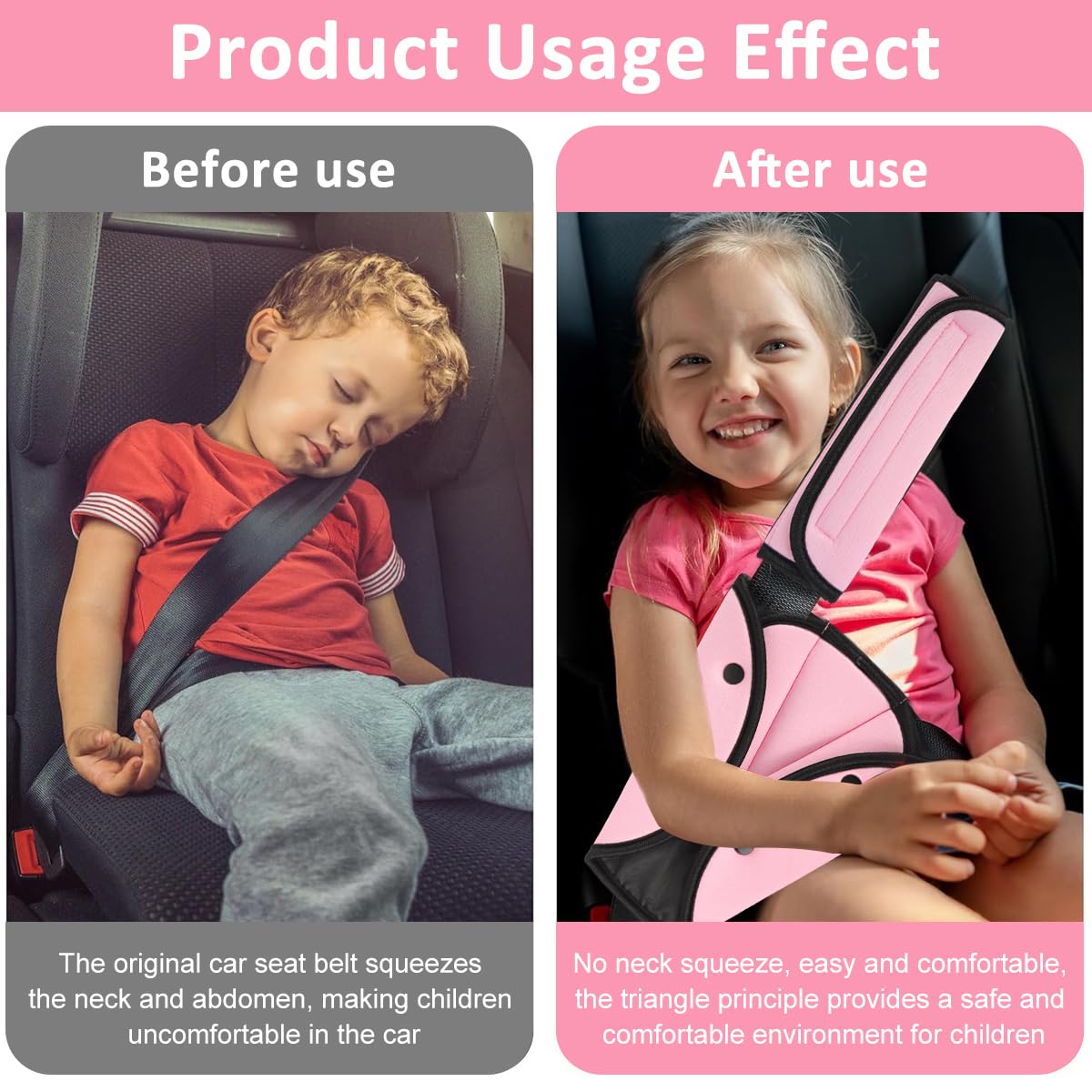 STHIRA Kid's Seatbelt Cover Pad for Child Comfort with Soft Cotton Padding and Breathable Pink Cushion | Universal Fit for Booster Seats and Strollers