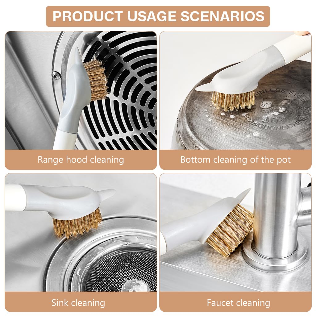 HASTHIP Gap Cleaning Brush for Kitchen and Bathroom with 2 in 1 Scraper and Copper Bristles