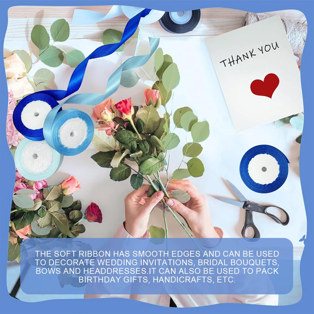 PATPAT Satin Ribbons for Gift Wrapping featuring 6 Blue Shades and 2.5cm×25yd Rolls | DIY Crafts