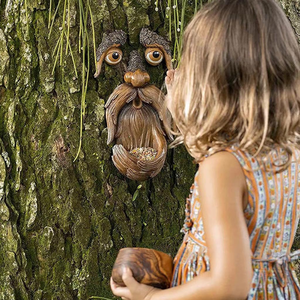 HASTHIP Bird Feeder for Garden and Patio featuring Resin Wood Spirit Design | Tree Mounted Outdoor Decor