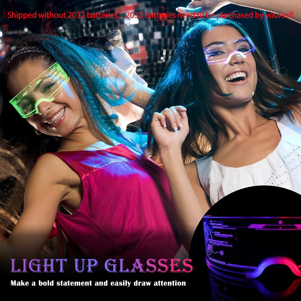 PATPAT LED Glasses for Party with 7 Color Light Display and Cyberpunk Design | USB Rechargeable