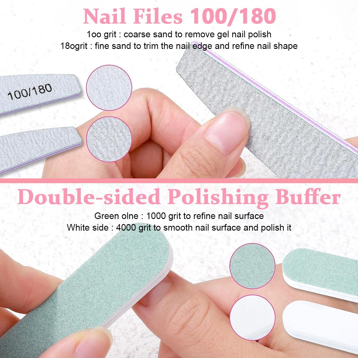 MAYCREATE Nail Manicure Tool Kit for Fingernail Care with 3 Double Side Files and Stainless Steel Tools | Includes Nail Clipper and Buffer Block