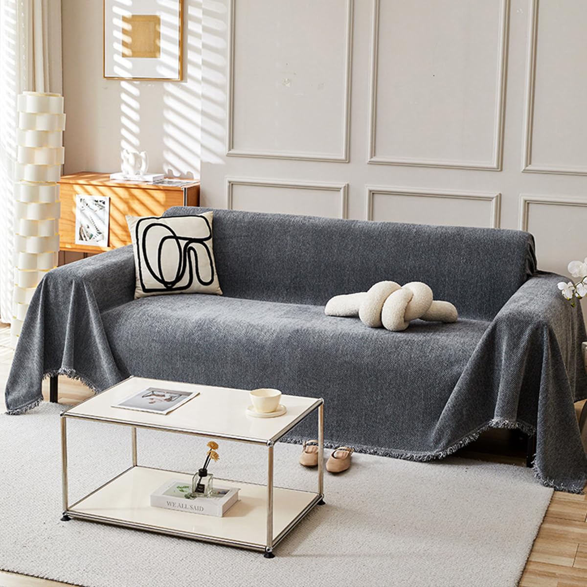 HASTHIP Sofa Covers for Living Room with Anti Slip Texture and Tassel Detailing 70x70 in