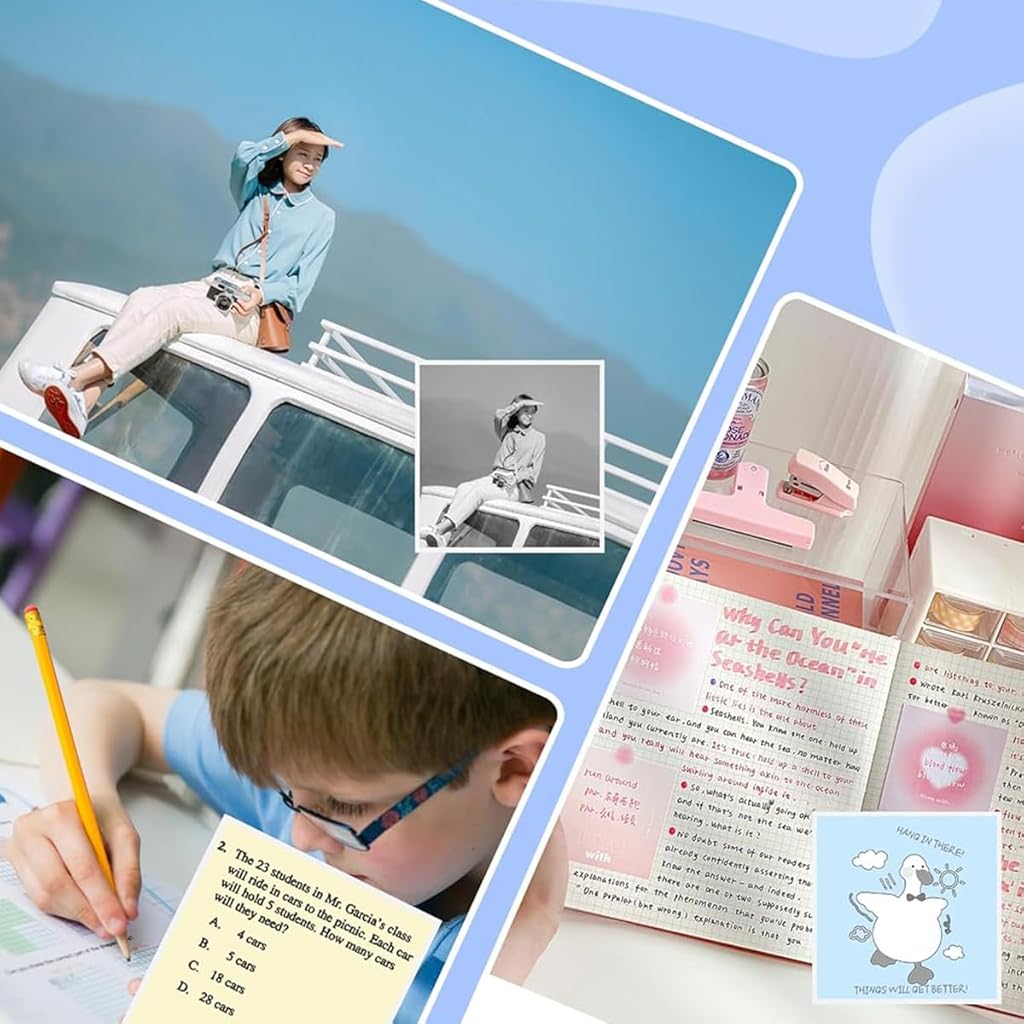 Zeitel® Portable Mini Bluetooth Thermal Printer for Android/iOS with 3 Rolls Colored Adhesive Paper, for Stickers, Notes, Labels, Journaling, Scrapbooking, DIY Crafts, Planners, Students