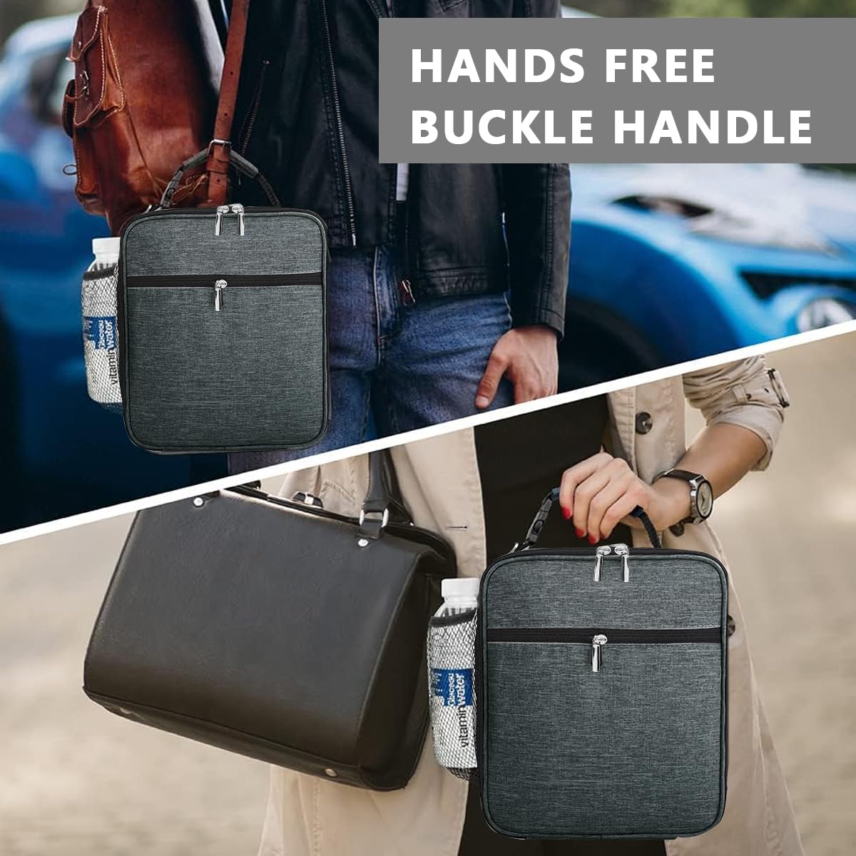 Venzina Lunch Box for Work and Picnic with Quick Release Buckle Handle 8.7×4.5×10.2 in Grey | Insulated Oxford Fabric for Men and Women