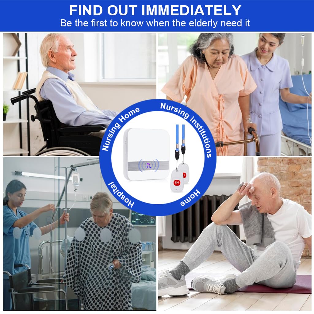 Supvox Wireless Pager System for Seniors with 262ft Range and 52 Tune Options | 2 Call Buttons