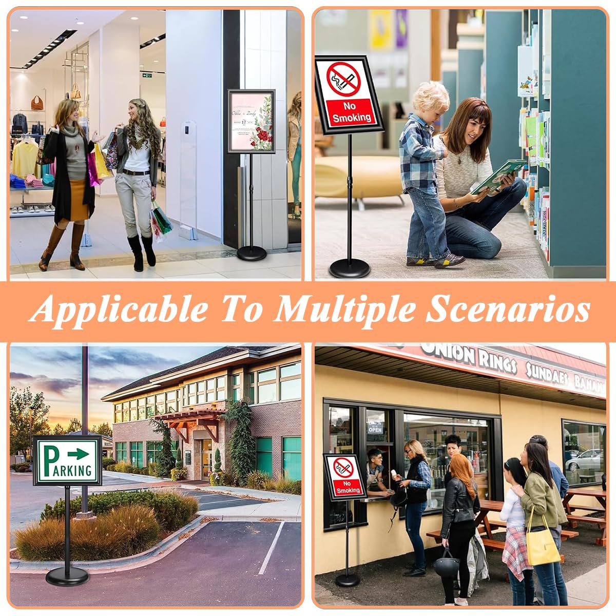 Climberty Floor Standing Sign Holder for Posters featuring 9.4x13 in Frame and 360° Rotation | Adjustable Height Aluminum and Steel Stand