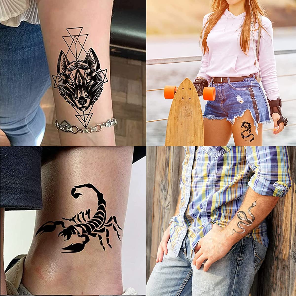 MAYCREATE Temporary Tattoo Stickers for Men with 38 Sheets Waterproof Beast Designs | DIY Body Art