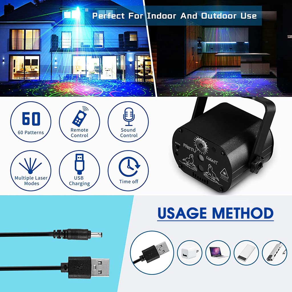 ELEPHANTBOAT LED DJ Light for Home Party with 60 Patterns and 11 Color Modes | Remote Control