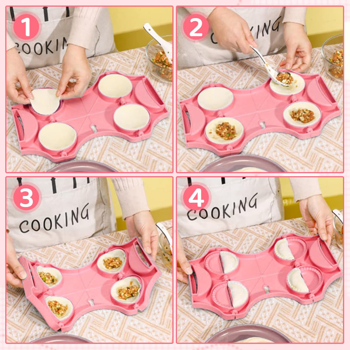 HASTHIP Dumpling Press Maker for Quick Batch Cooking with 4 Compartments and Food Grade PP | Easy to Clean Kitchen Mold 8.66×6.5–12.99 in