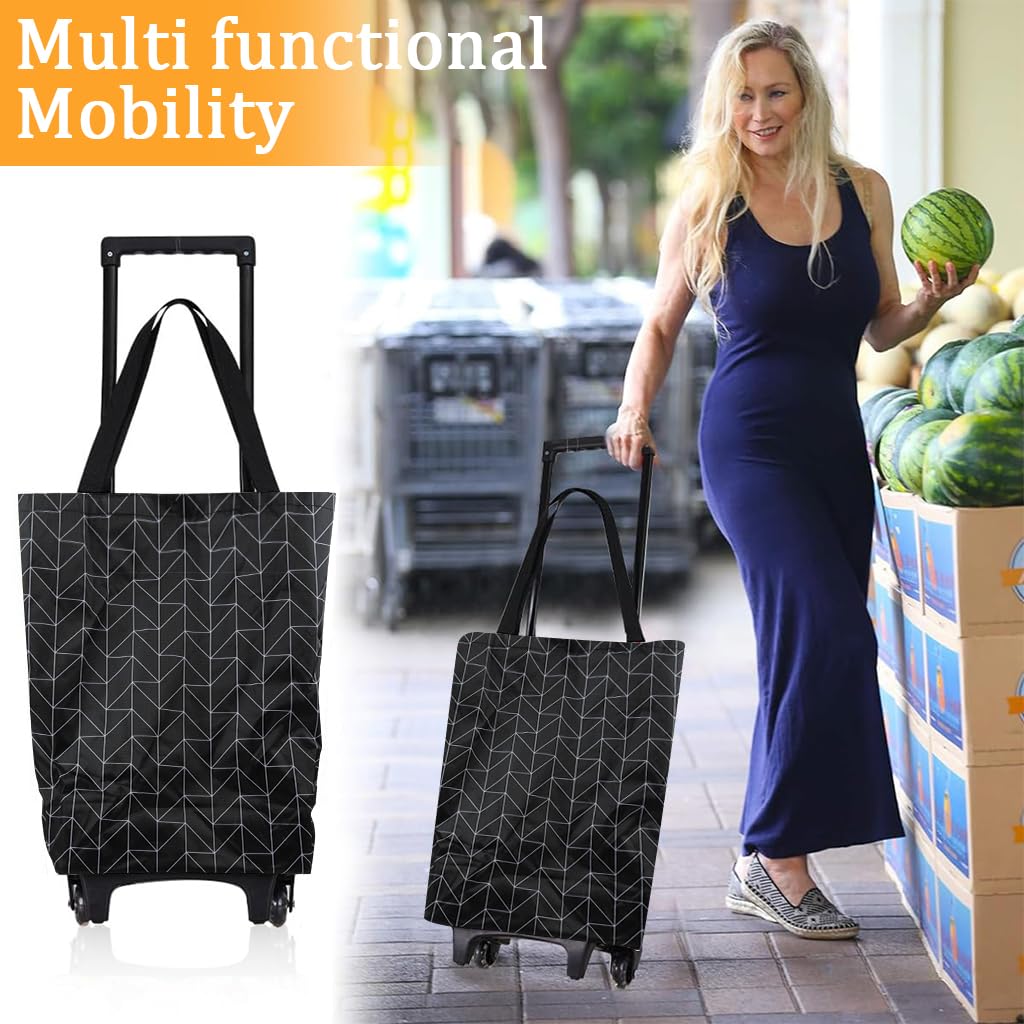 Serplex Portable Shopping Cart for Groceries with 18–37cm Retractable Handle and PU Wheels | Foldable Oxford Trolley Bag
