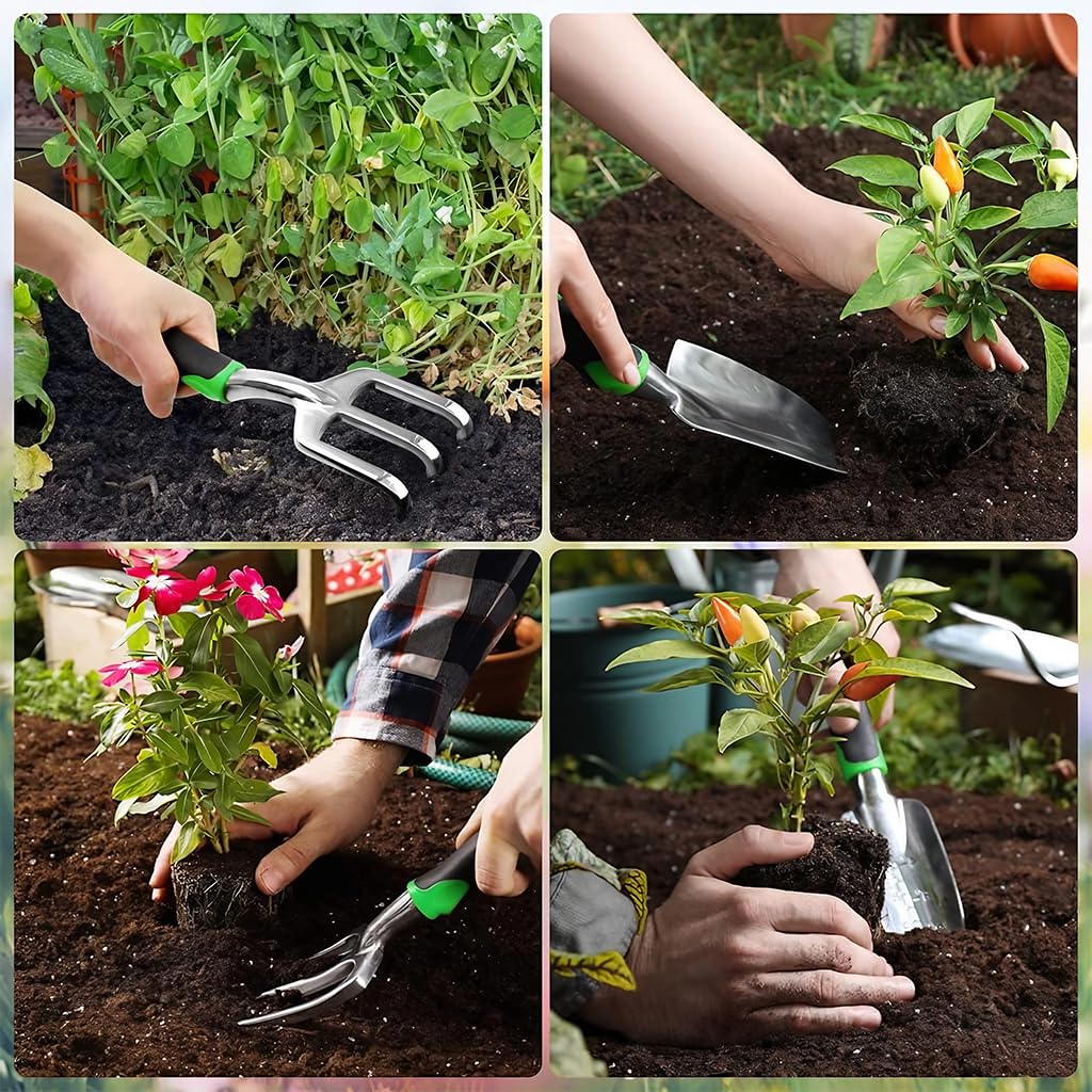 HASTHIP Gardening Tools Set for Home Garden with Tote Bag and 8 Pcs Aluminum Alloy Tools