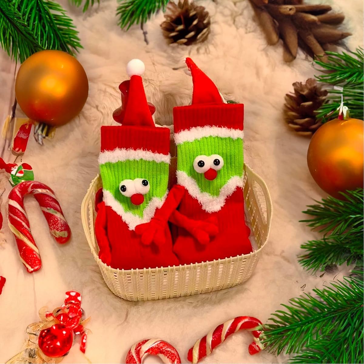 Venzina Christmas Socks for Women featuring Magnetic Hands Design & Soft Cotton Comfort | 1 Pair