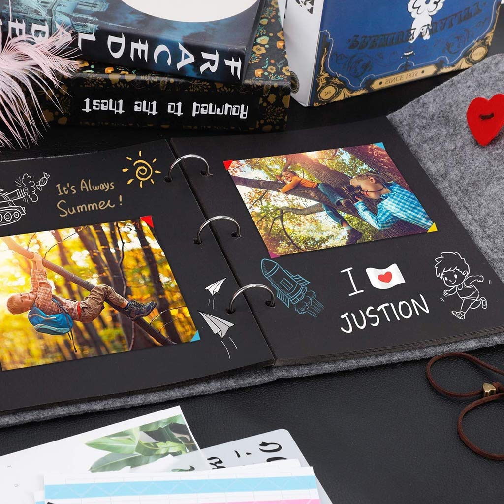 HASTHIP Photo Album for DIY Scrapbooking with 30 Sheets and 360° Rotation | Grey Felt Cover