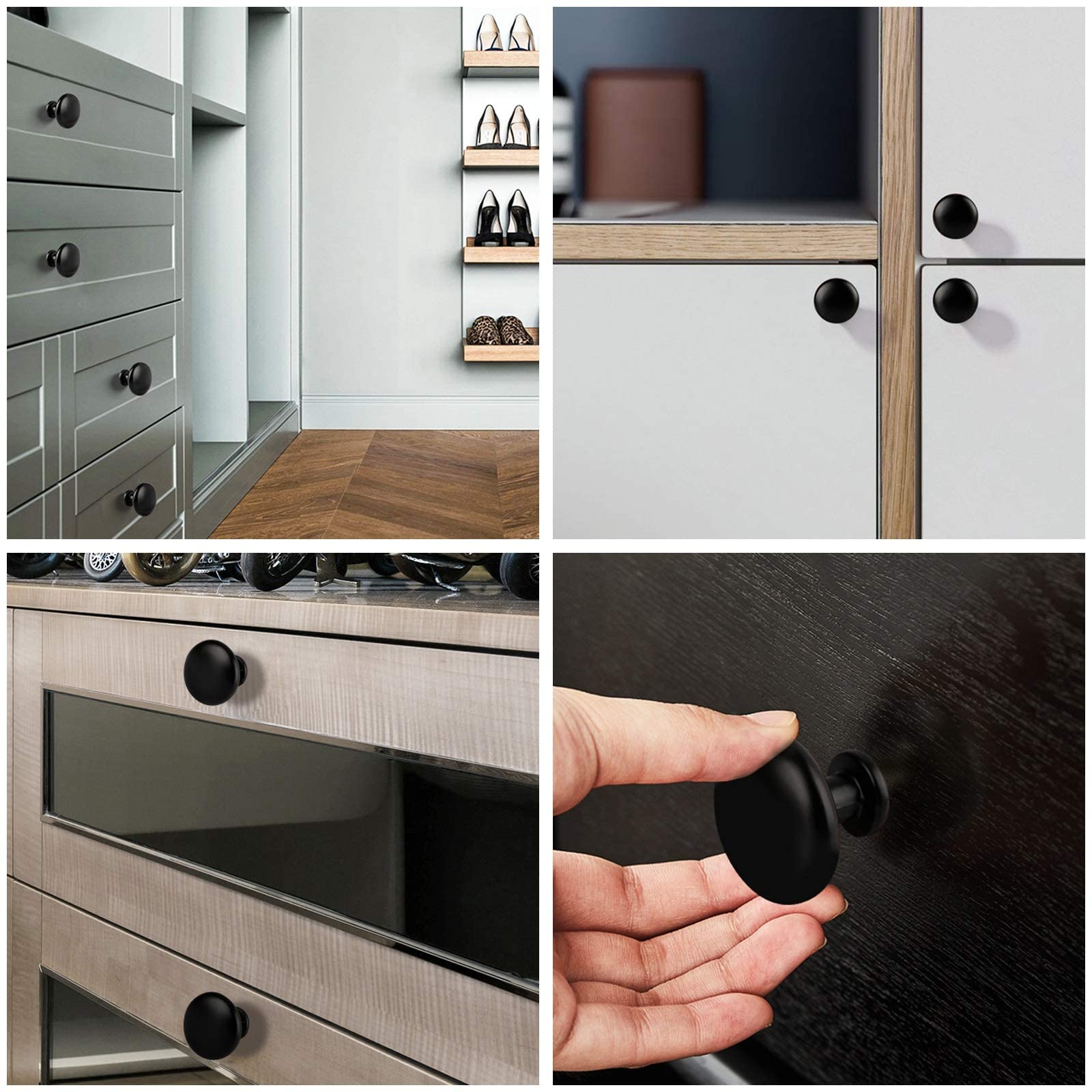 HASTHIP dresser knobs for cabinets featuring screw-fixed design and 30mm matte black aluminum alloy | set of 6