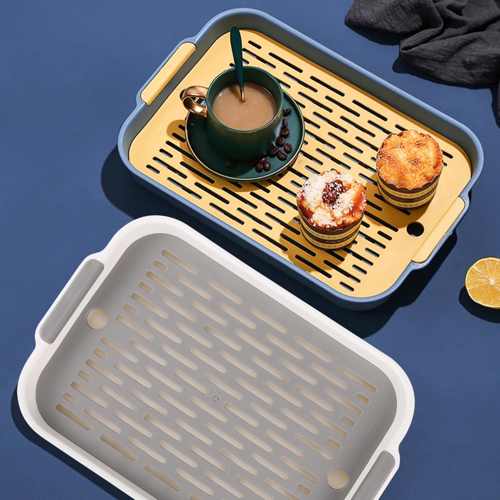 Supvox Double Layered Drain Tray for Kitchen and Coffee Station featuring Slotted Design 13x9.6 in White