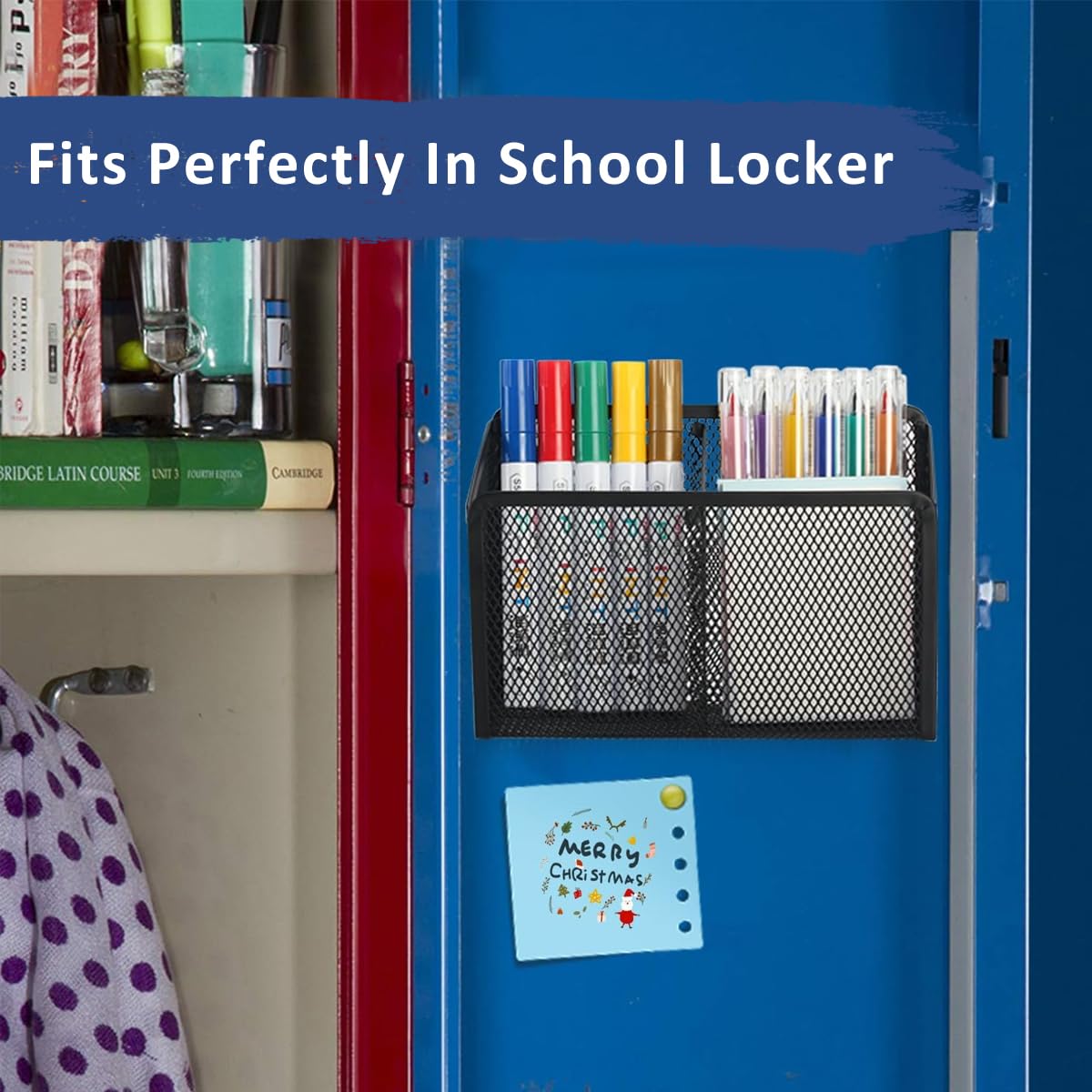 Climberty Magnetic Pencil Holder for Whiteboard with Dual Compartments and 8 Patches | Metal Mesh 18.5x6.8x10cm