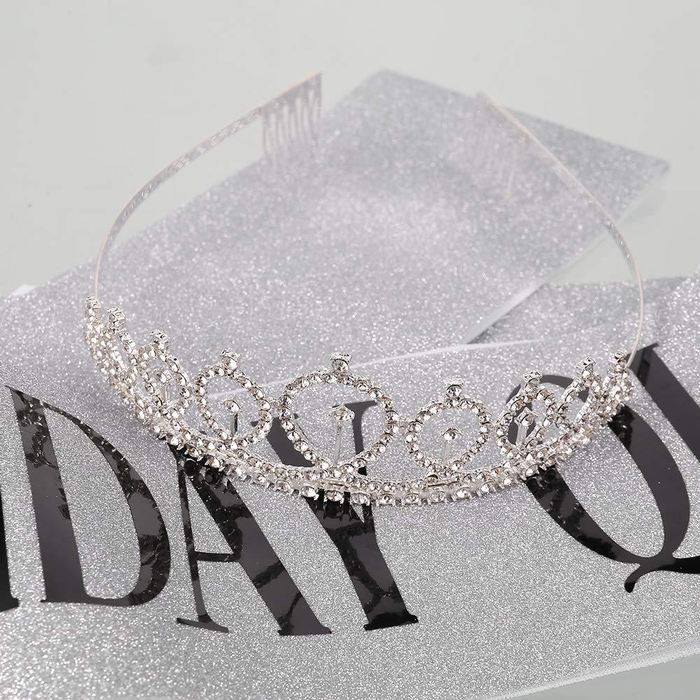 SNOWIE SOFT Birthday Queen Rhinestone Crown for 30th Party with 5.5×4.7×2 in Tiara & Sash | Silver