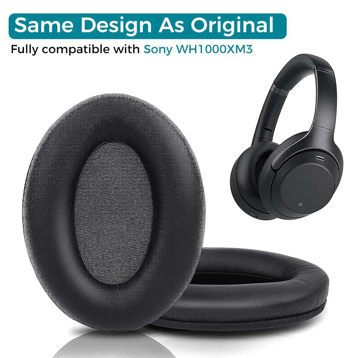 ZORBES® Replacement Ear Pads Cushions for Sony WH-1000XM3, Earpad for Sony WH-1000XM3 Headphone Noise Reduction Ear Pads for Sony WH-1000XM3, 2pcs, Comfortable Memory Foam Ear Pads for WH1000XM3